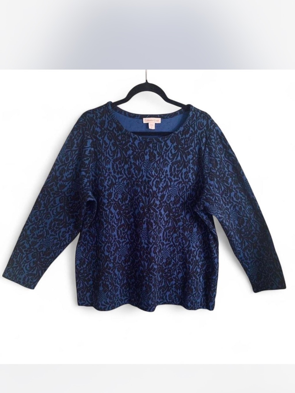 Oversized Artsy Boho Coldwater Creek   Navy and Navy Jacquard Long-Sleeve Top 16